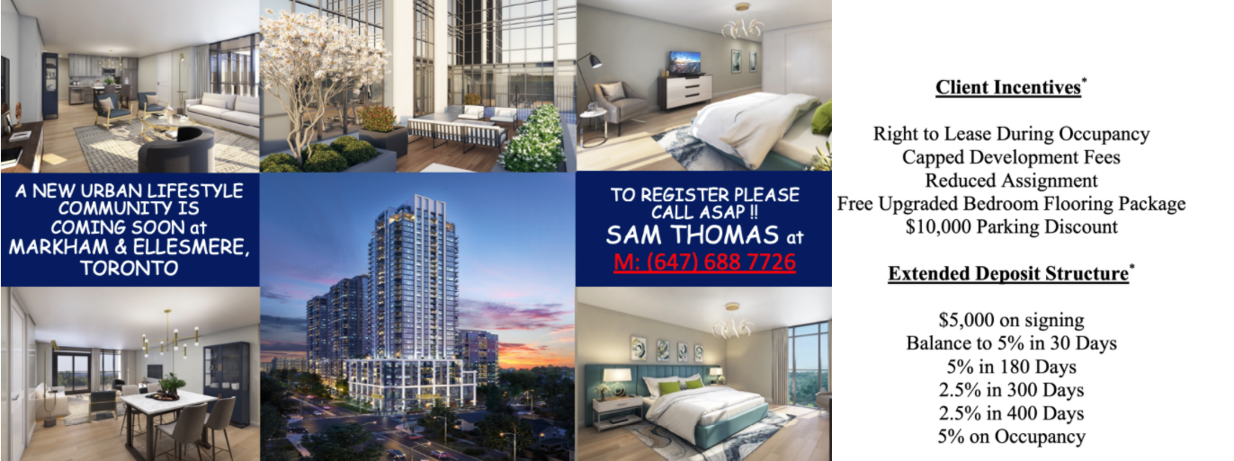 NEW CONDOS AT MARKHAM AND ELLESMERE, TORONTO, ON. TO REGISTER PLEASE CALL ASAP!